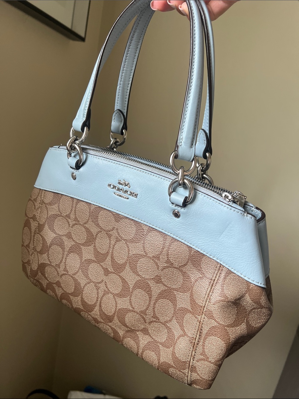Coach Mini Brooke Carryall in Khaki and Cornflower Blue